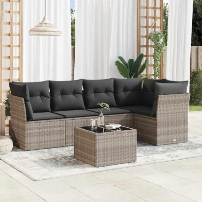 Set canapele de grădină cu perne, 6 piese gri deschis poliratan GartenMobel Dekor
