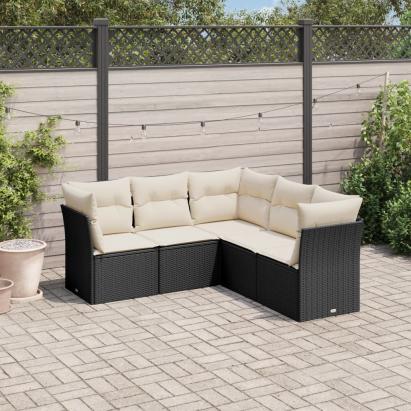 Set mobilier de grădină cu perne, 5 piese, negru, poliratan GartenMobel Dekor