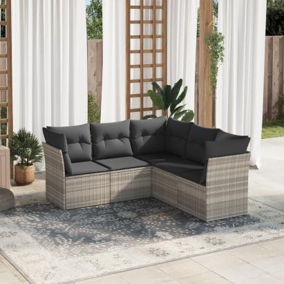 Set canapele de grădină cu perne, 5 piese gri deschis poliratan GartenMobel Dekor