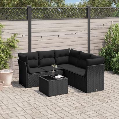 Set mobilier de grădină cu perne, 6 piese, negru, poliratan GartenMobel Dekor