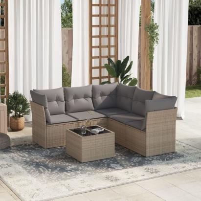 Set canapele de grădină cu perne, 6 piese, bej, poliratan GartenMobel Dekor