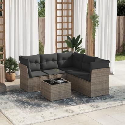 Set mobilier grădină cu perne, 6 piese, gri, poliratan GartenMobel Dekor