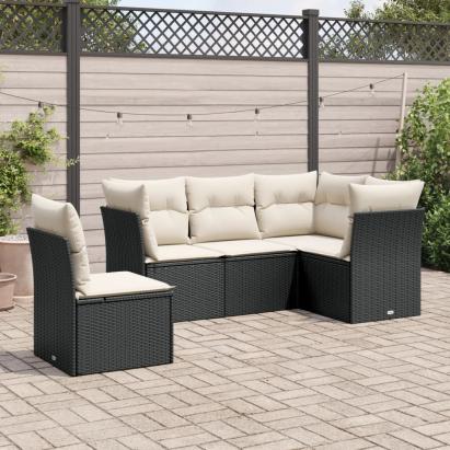 Set mobilier de grădină cu perne, 5 piese, negru, poliratan GartenMobel Dekor