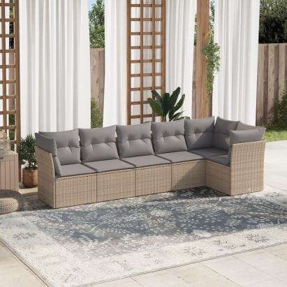 Set canapele de grădină cu perne, 6 piese, bej, poliratan GartenMobel Dekor