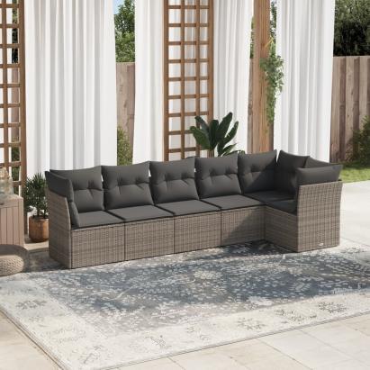 Set mobilier grădină cu perne, 6 piese, gri, poliratan GartenMobel Dekor