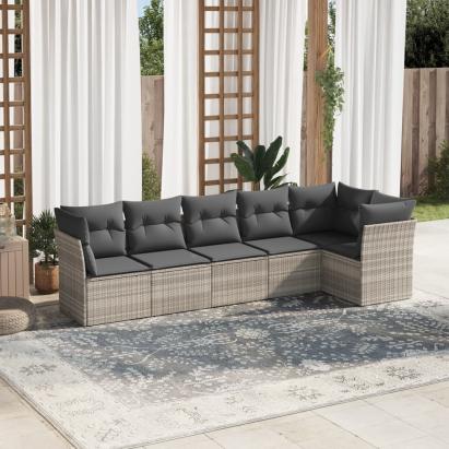 Set canapele de grădină cu perne, 6 piese gri deschis poliratan GartenMobel Dekor