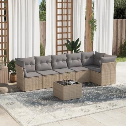 Set canapele de grădină, 7 piese, cu perne, bej, poliratan GartenMobel Dekor