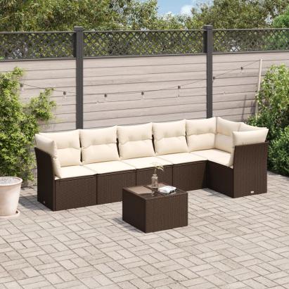 Set canapele de grădină cu perne, 7 piese, maro, poliratan GartenMobel Dekor