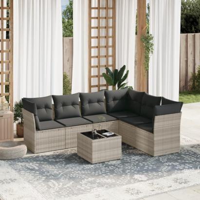 Set canapele de grădină cu perne, 7piese gri deschis poliratan GartenMobel Dekor