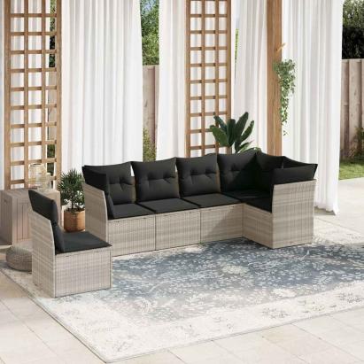 Set canapele de grădină cu perne, 6 piese gri deschis poliratan GartenMobel Dekor