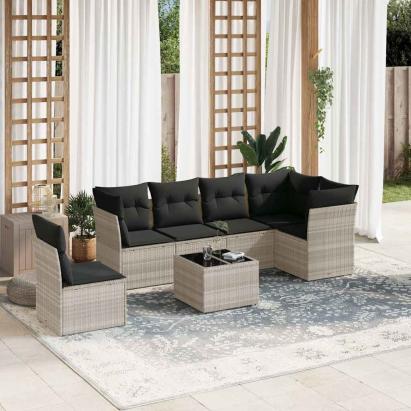 Set canapele de grădină cu perne, 7piese gri deschis poliratan GartenMobel Dekor