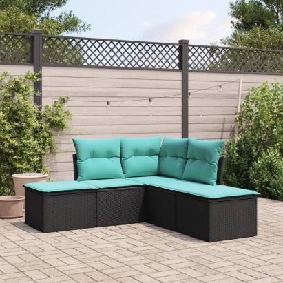 Set mobilier de grădină cu perne, 5 piese, negru, poliratan GartenMobel Dekor