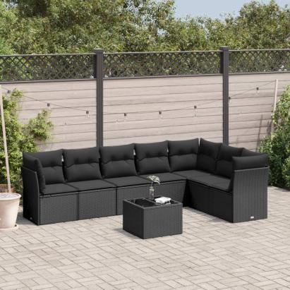 Set mobilier de grădină cu perne, 8 piese, negru, poliratan GartenMobel Dekor