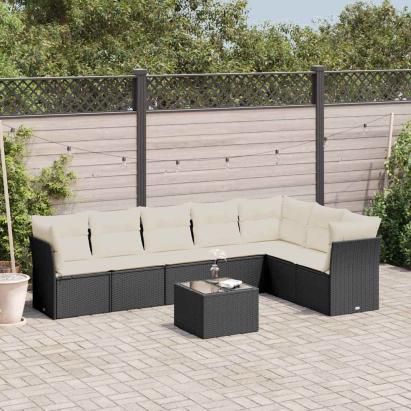 Set mobilier de grădină cu perne, 8 piese, negru, poliratan GartenMobel Dekor