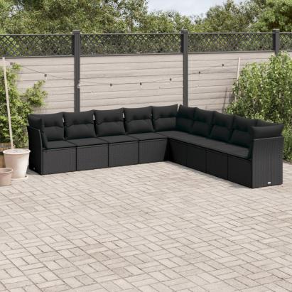 Set mobilier de grădină cu perne, 9 piese, negru, poliratan GartenMobel Dekor