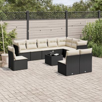 Set canapele de grădină cu perne, 11 piese, negru, poliratan GartenMobel Dekor