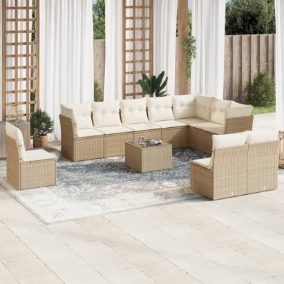 Set canapele de grădină cu perne, 11 piese, bej, poliratan GartenMobel Dekor