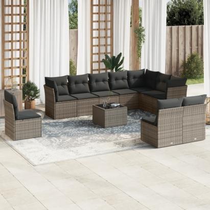 Set canapele de grădină cu perne, 11 piese, gri, poliratan GartenMobel Dekor