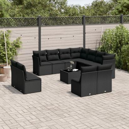 Set canapele de grădină, 12 piese, cu perne, negru, poliratan GartenMobel Dekor
