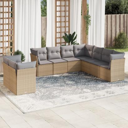 Set canapele de grădină, 9 piese, cu perne, bej, poliratan GartenMobel Dekor