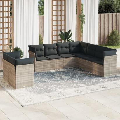 Set canapele de grădină cu perne, 9 piese gri deschis poliratan GartenMobel Dekor