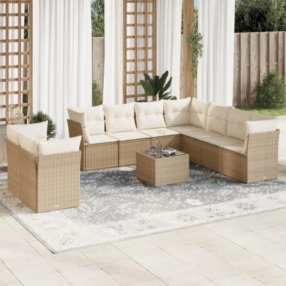 Set canapele de grădină cu perne, 10 piese, bej, poliratan GartenMobel Dekor