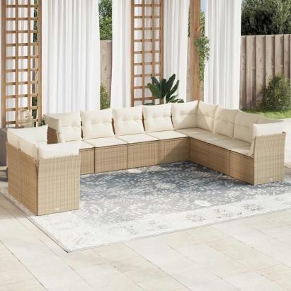 Set canapele de grădină cu perne, 10 piese, bej, poliratan GartenMobel Dekor