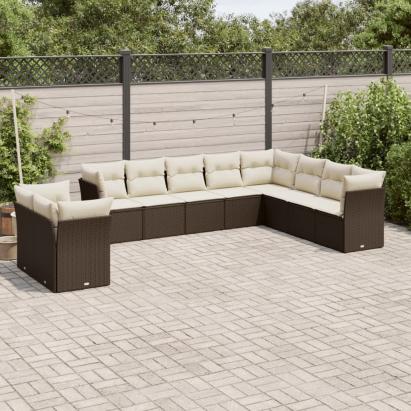 Set canapele de grădină cu perne, 10 piese, maro, poliratan GartenMobel Dekor