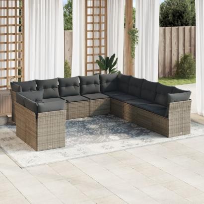 Set canapele de grădină cu perne, 11 piese, gri, poliratan GartenMobel Dekor