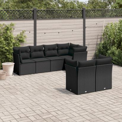 Set canapele de grădină cu perne, 7 piese, negru, poliratan GartenMobel Dekor