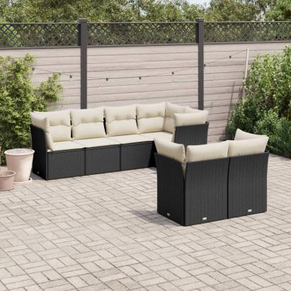 Set canapele de grădină cu perne, 7 piese, negru, poliratan GartenMobel Dekor