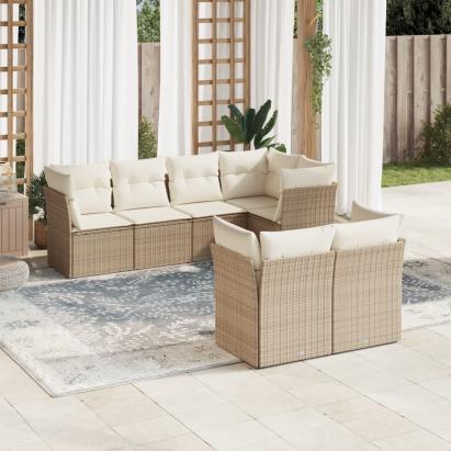 Set canapele de grădină, 7 piese, cu perne, bej, poliratan GartenMobel Dekor