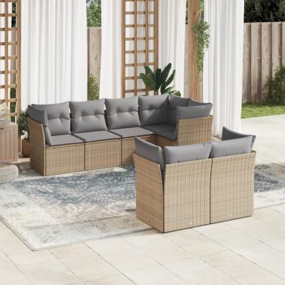 Set canapele de grădină, 7 piese, cu perne, bej, poliratan GartenMobel Dekor