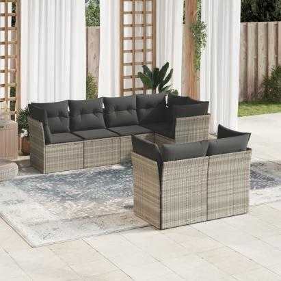 Set canapele de grădină cu perne, 7piese gri deschis poliratan GartenMobel Dekor