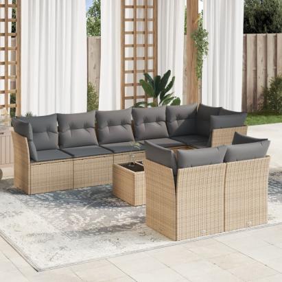 Set canapele de grădină, 9 piese, cu perne, bej, poliratan GartenMobel Dekor