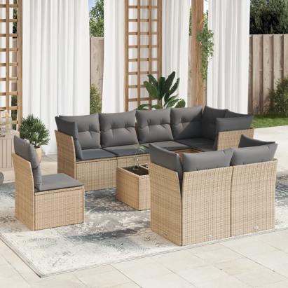 Set canapele de grădină, 9 piese, cu perne, bej, poliratan GartenMobel Dekor