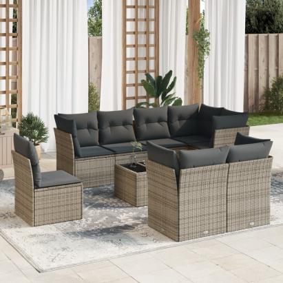 Set canapele de grădină, 9 piese, cu perne, gri, poliratan GartenMobel Dekor