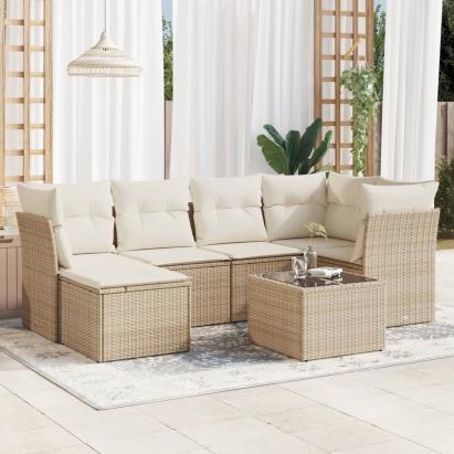Set canapele de grădină, 7 piese, cu perne, bej, poliratan GartenMobel Dekor