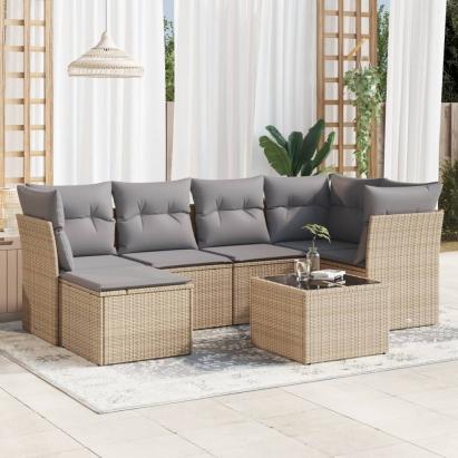 Set canapele de grădină, 7 piese, cu perne, bej, poliratan GartenMobel Dekor