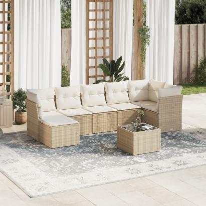 Set canapele de grădină, 8 piese, cu perne, bej, poliratan GartenMobel Dekor