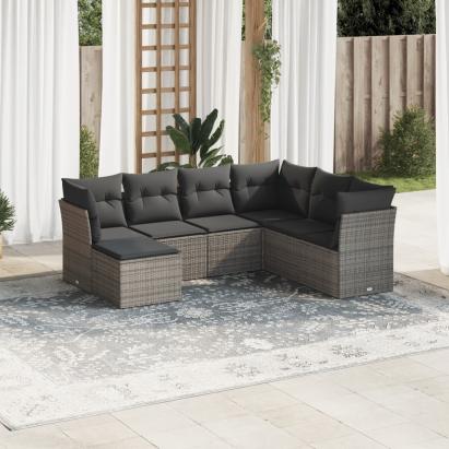 Set canapele de grădină, 7 piese, cu perne, gri, poliratan GartenMobel Dekor
