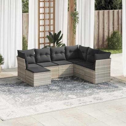 Set canapele de grădină cu perne, 7piese gri deschis poliratan GartenMobel Dekor