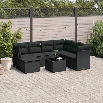 Set mobilier de grădină cu perne, 8 piese, negru, poliratan GartenMobel Dekor