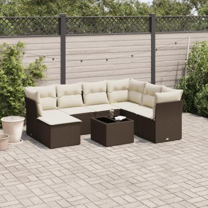 Set canapele de grădină cu perne, 8 piese, maro, poliratan GartenMobel Dekor
