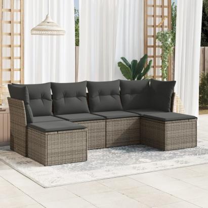 Set mobilier grădină cu perne, 6 piese, gri, poliratan GartenMobel Dekor