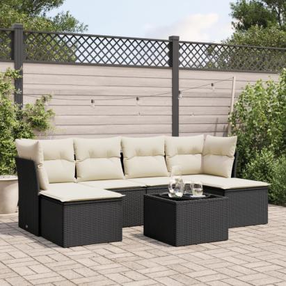 Set canapele de grădină cu perne, 7 piese, negru, poliratan GartenMobel Dekor