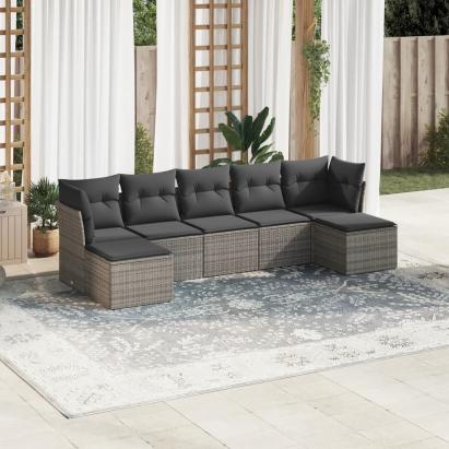 Set canapele de grădină, 7 piese, cu perne, gri, poliratan GartenMobel Dekor