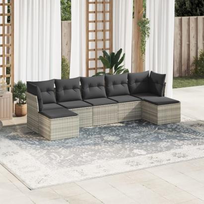 Set canapele de grădină cu perne, 7piese gri deschis poliratan GartenMobel Dekor