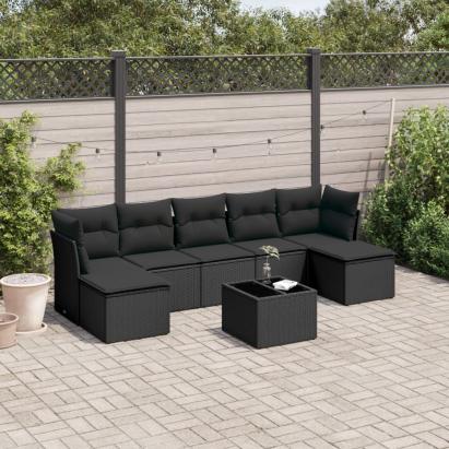Set mobilier de grădină cu perne, 8 piese, negru, poliratan GartenMobel Dekor