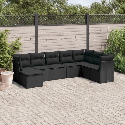 Set mobilier de grădină cu perne, 8 piese, negru, poliratan GartenMobel Dekor